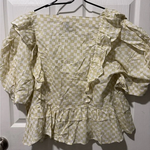 Universal Thread Yellow Checkered Blouse - Picture 2 of 5